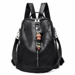 Casual Plain PU Leather Backpack For Women – Bild 3