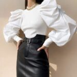 Round neck patchwork knitted blouse Female long