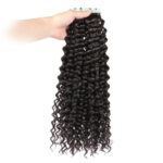 Premium #1B Natural Black Deep Curly Tape In Hair Extensions | 100%