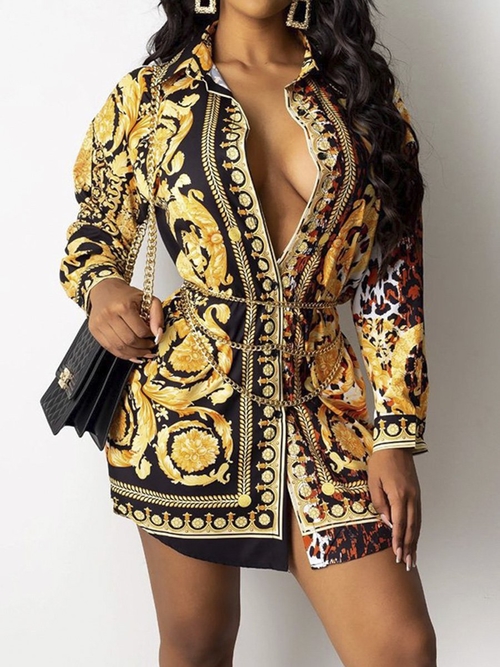 1_cea0845d-50fb-46ae-bc94-73e9ca639f50.jpg Glod leopard paisley patchwork shirt dress Women – Bild 1