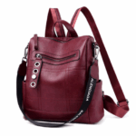 High Quality Solid Color Leather Backpack For Women
