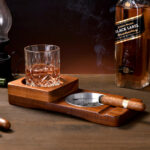 2 In 1 Wooden Ashtray Rustic Wood Whiskey Glass Cup Tray Cigar Holder – Bild 5