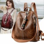 Casual Plain PU Leather Backpack For Women