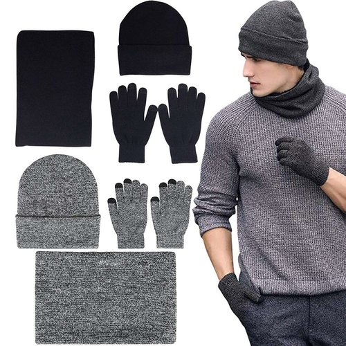 334523607457861636.jpg Mens Winter Beanie Hat And Neck Scarf Warmer Touch Screen Gloves Set – Bild 1
