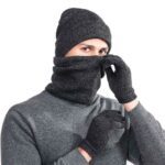 Mens Winter Beanie Hat And Neck Scarf Warmer Touch Screen Gloves Set – Bild 6