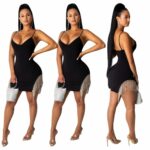 38YY5090 Autumn Winter Women Sexy Solid Spaghetti Strap Irregular