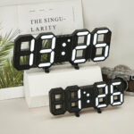 3D Remote Control Black LED Electronic Stand Wall Clock – Bild 6