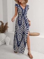 Printed V-Neck Cap Sleeve Maxi Dress – Bild 3