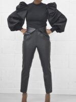 Round neck patchwork knitted blouse Female long – Bild 5