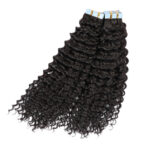 Premium #1B Natural Black Deep Curly Tape In Hair Extensions | 100% – Bild 5
