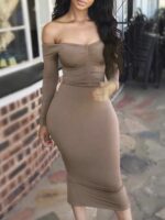 Off shoulder A-line long bodycon dress Women – Bild 3