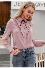 Sexy Pink Long Sleeve Neck Tie Elegant Office OL – Bild 3