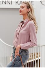 Sexy Pink Long Sleeve Neck Tie Elegant Office OL – Bild 2