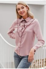 Sexy Pink Long Sleeve Neck Tie Elegant Office OL – Bild 4