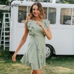 Ruffled o-neck short summer dress women Sleeveless – Bild 3