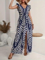 Printed V-Neck Cap Sleeve Maxi Dress – Bild 4