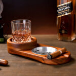 2 In 1 Wooden Ashtray Rustic Wood Whiskey Glass Cup Tray Cigar Holder – Bild 4