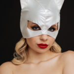 BDSM Sexy Kitty Cat Mask, White Leather Eye Mask, Cat Costume Mask