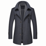 Herren Wollmantel mit abnehmbarem Winterschal – Warmer Wintermantel