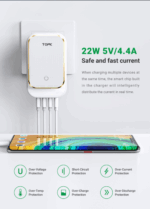4-Port Reise-USB-Ladegerät mit LED-Lampe – kompatibel mit iPhone- & Samsung-Geräten