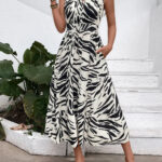 Printed Notched Sleeveless Midi Dress
