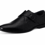 Men's Black Textured Single Monk Strap Shoes