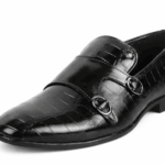 Men's Black Croc-Embossed Monk Strap Loafers