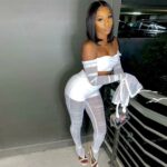 Backless Ruched Mesh Night Club 2 Piece Sets Off Shoulder Crop Top And
