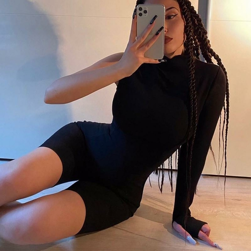 rBVa4F9-ebuAUZTWAAIQ-YWvEoo467.jpg One Shoulder Long Sleeve Bodycon Playsuits Women Sporty Workout Casual – Bild 1