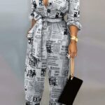Plus Size Women Long Sleeve Cotton Jumpsuit Rompers Wide Leg Pants